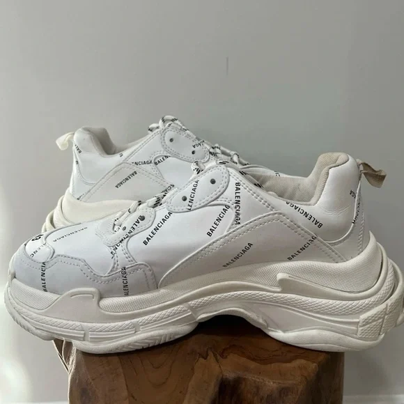 Size 10- Balenciaga Triple S Sneaker Allover Logo - White